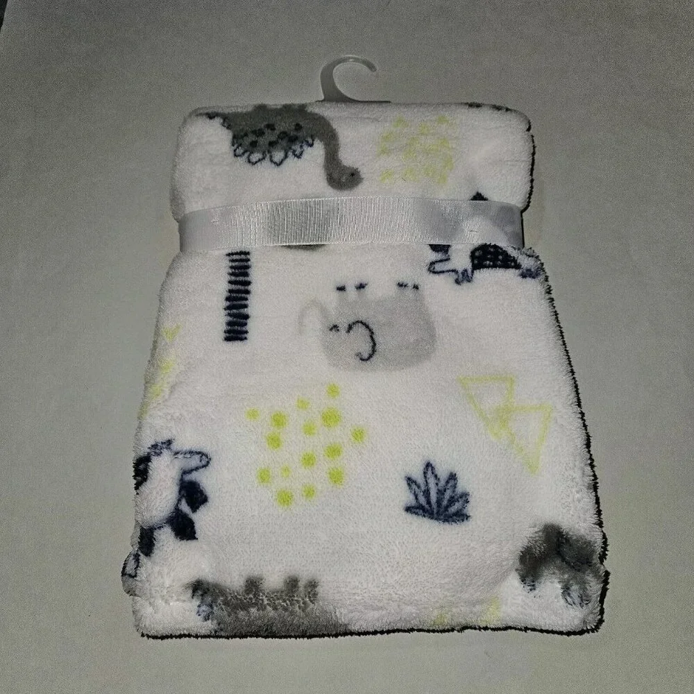 NEW Baby Gear Dinosaur Elephant Fleece Baby Blanket Lovey Gray Blue White